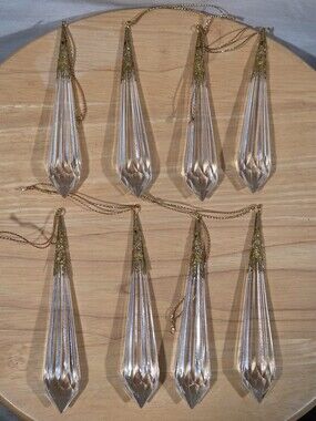 Vintage Clear Acrylic Icicle Teardrop Christmas Ornaments Set of 8